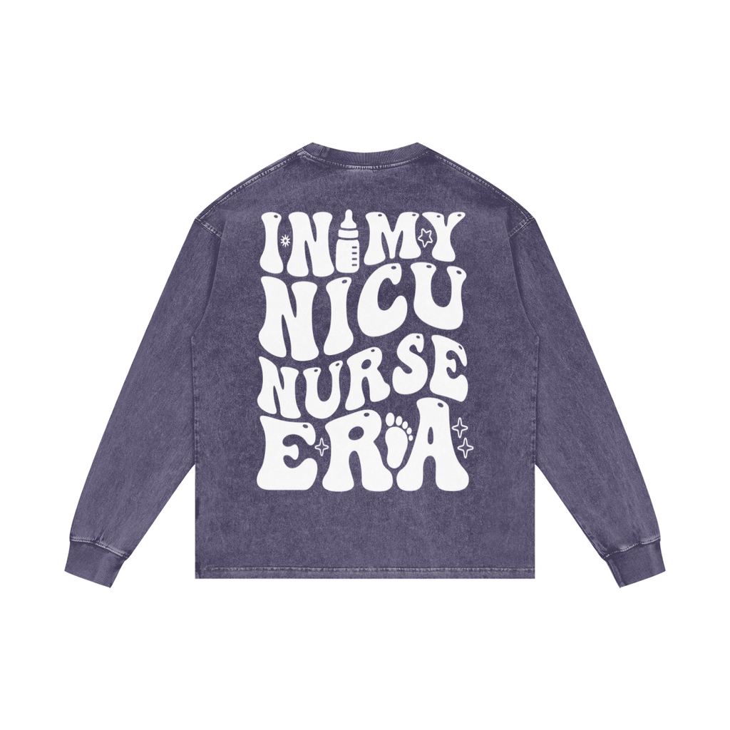 NICU- adult unisex Acid Wash Oversize Long Sleeve T-Shirt