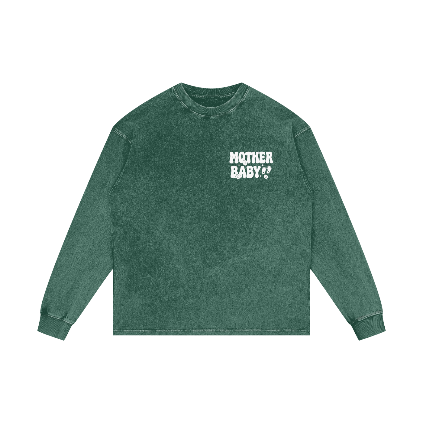Mother Baby White Lettering- Adult Unisex Acid Wash Oversize Long Sleeve T-Shirt