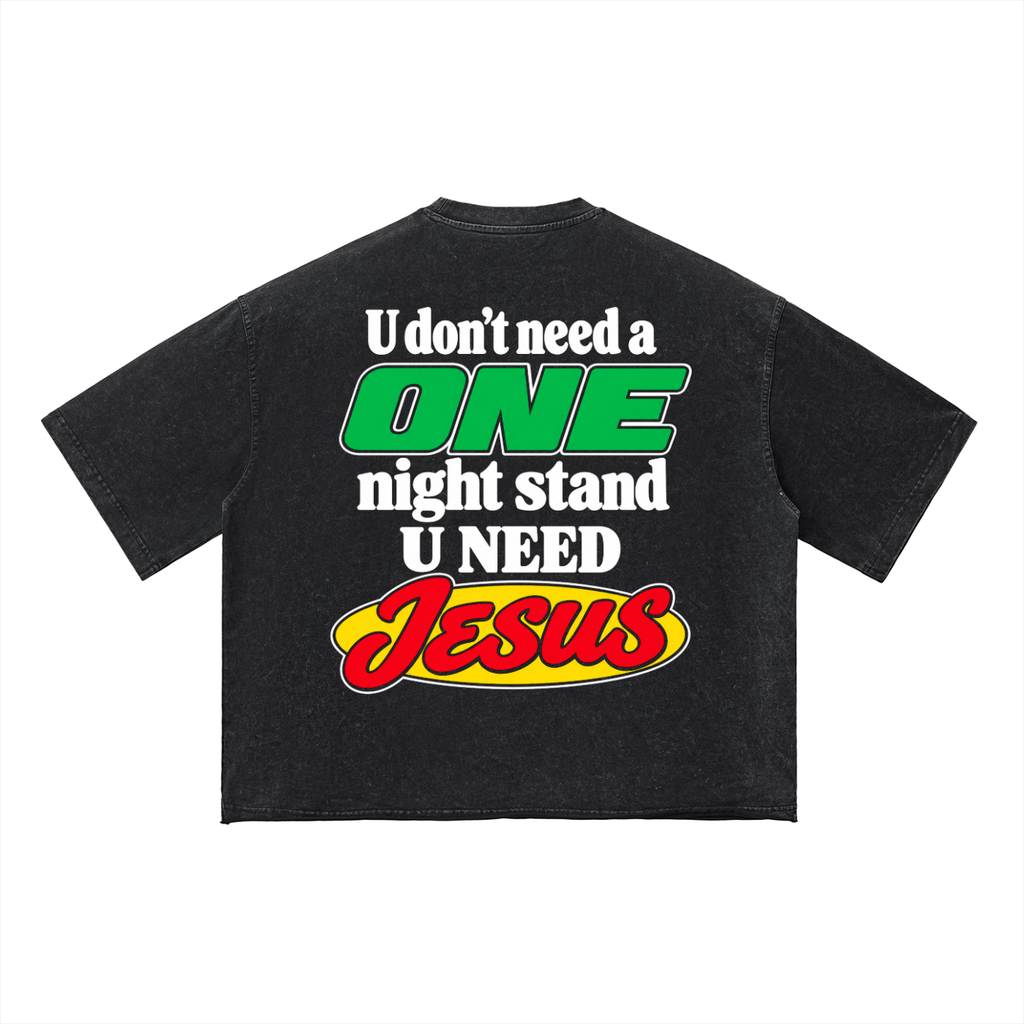 U need Jesus OC Varsity- adult unisex Vintage Wash Boxy T-Shirt