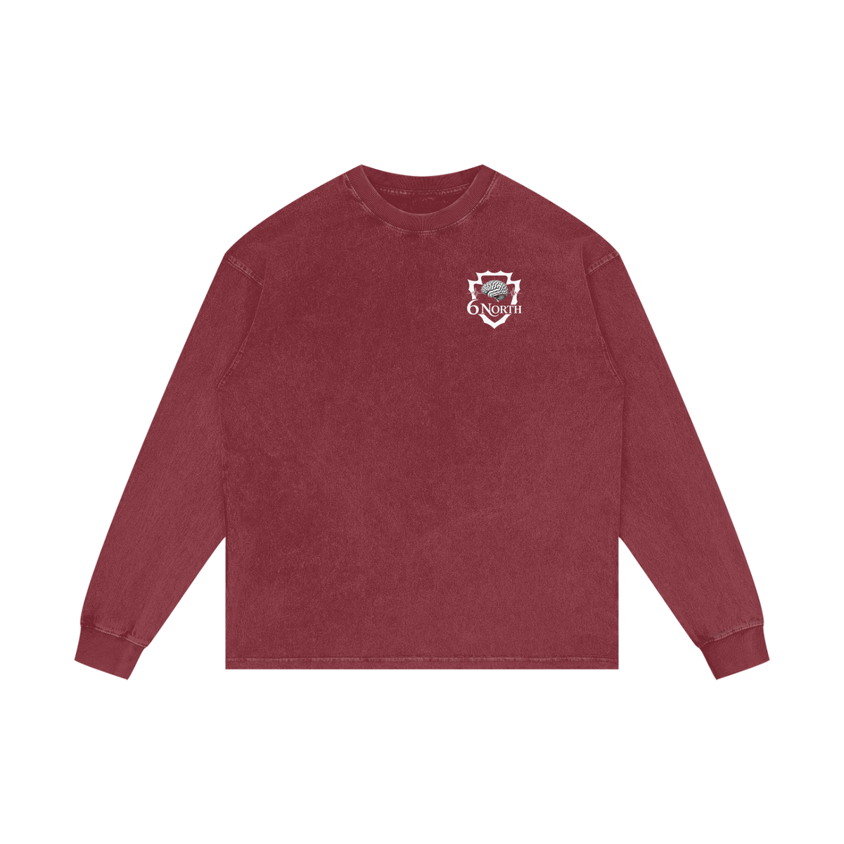 6 North White Lettering - Acid Wash Oversize Long Sleeve T-Shirt