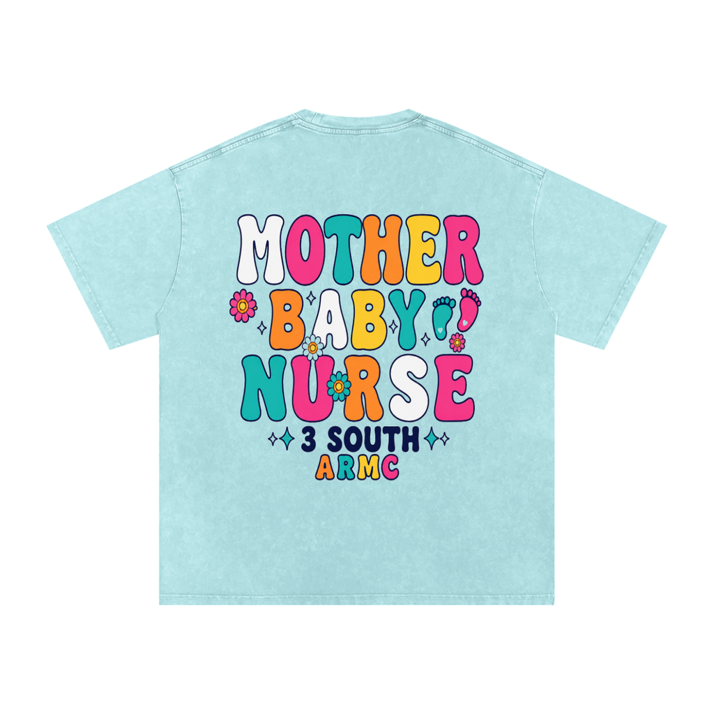 3 South Baby Mother-adult unisex Snow Washed Oversized Cotton T-Shirt