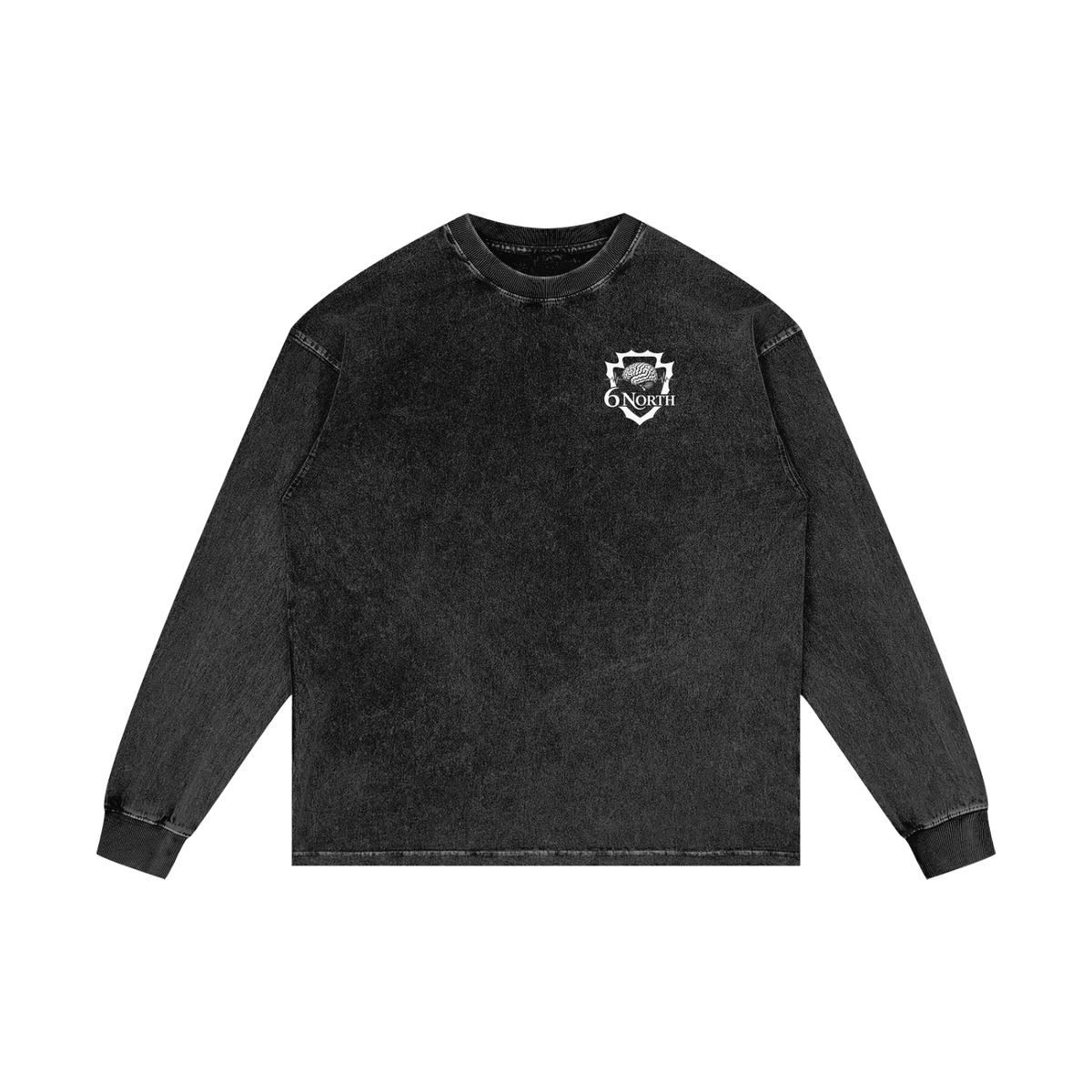 6 North White Lettering - Acid Wash Oversize Long Sleeve T-Shirt