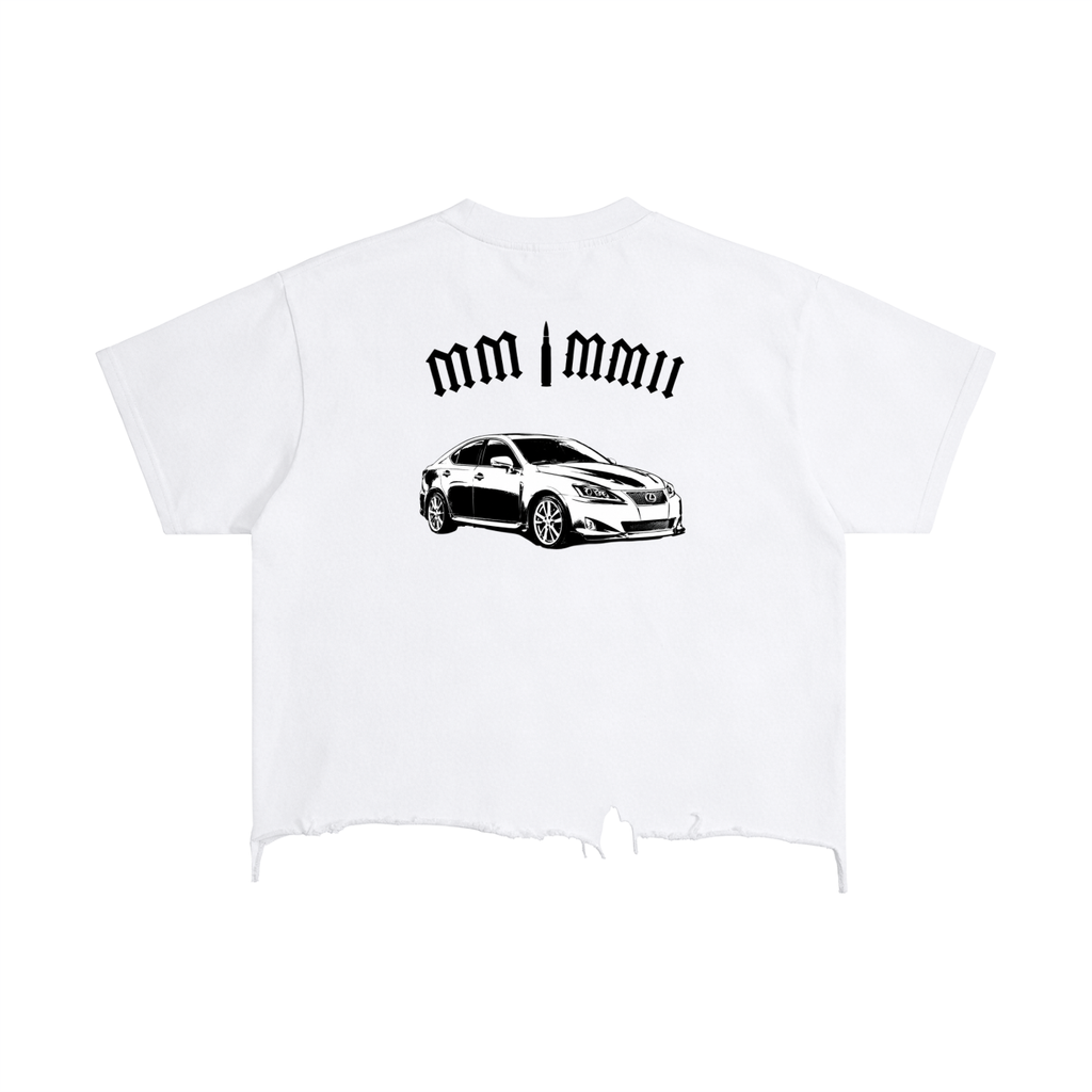 “Lexus” white Tee -Vintage Wash Boxy Distressed Hem T-Shirt unisex adult