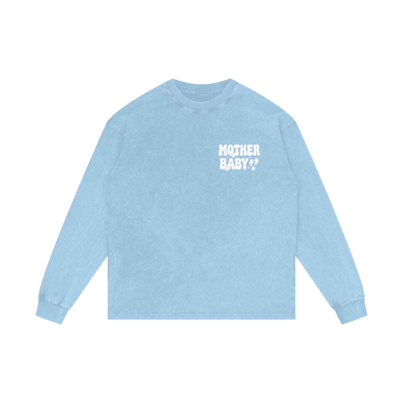 Mother Baby White Lettering- Adult Unisex Acid Wash Oversize Long Sleeve T-Shirt