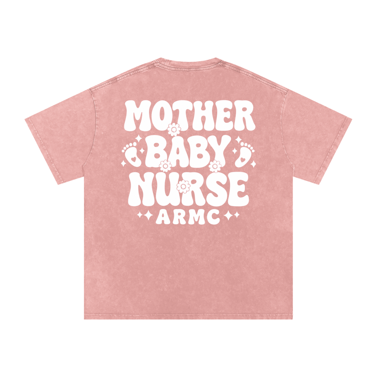 Mother Baby White Text- Adult Unisex Snow Washed Oversized Cotton T-Shirt