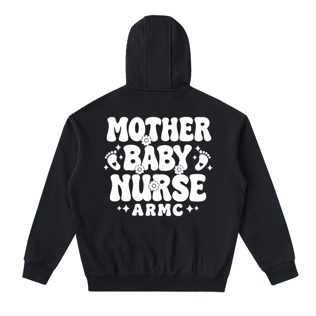 Mother Baby White Text - Adult Unisex Drop-Shoulder Zip Up Hoodie