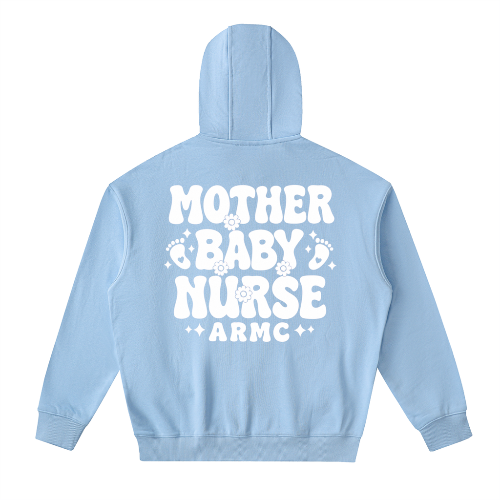 Mother Baby White Text - Adult Unisex Drop-Shoulder Zip Up Hoodie