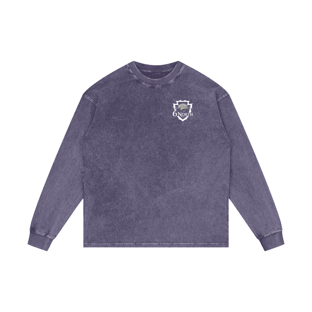 6 North White Lettering - Acid Wash Oversize Long Sleeve T-Shirt