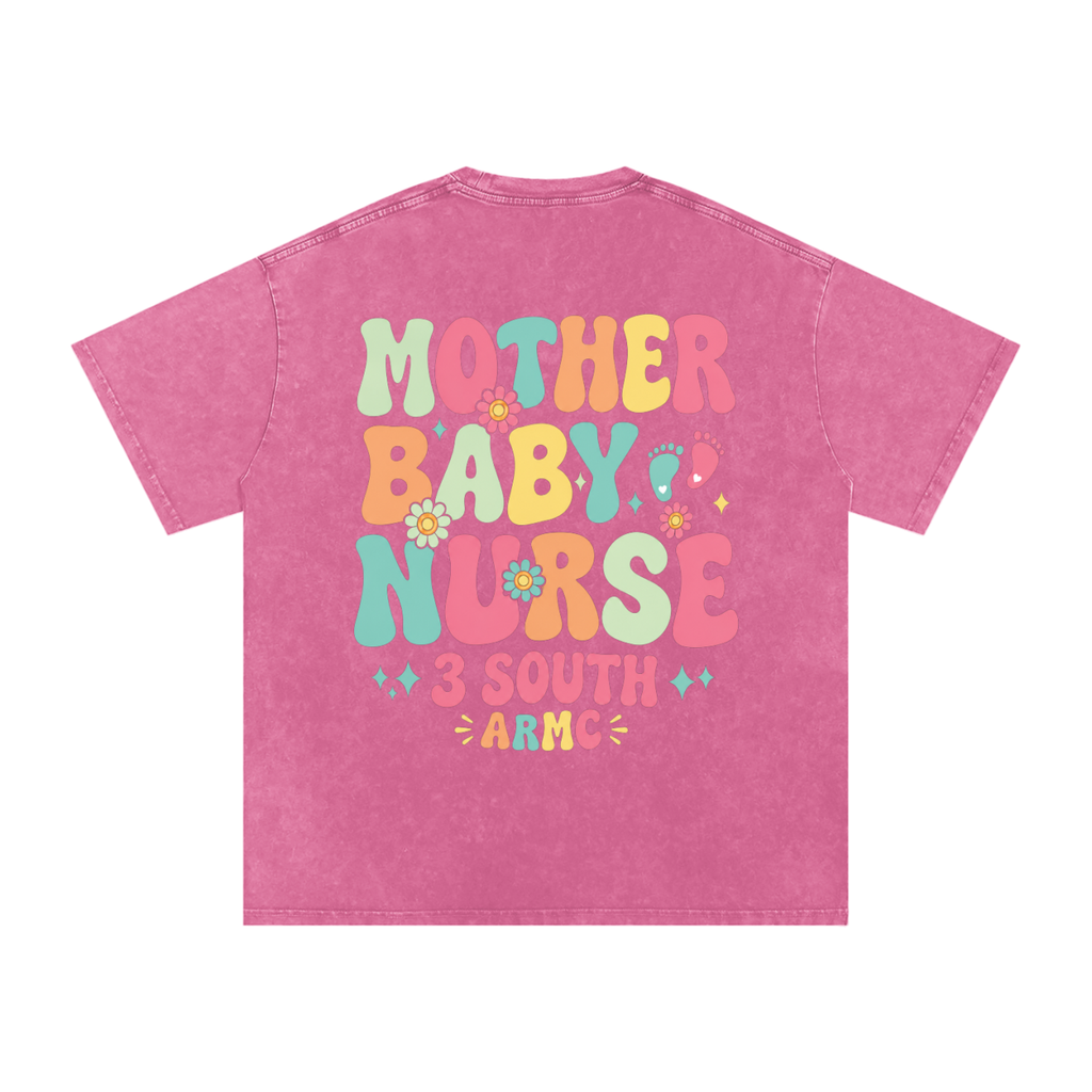 3 South Mother Baby- adult unisex Snow Washed Oversized Cotton T-Shirt