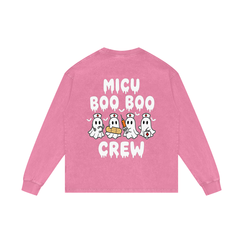4 North BOO BOO CREW-adult unisex Acid Wash Oversize Long Sleeve T-Shirt