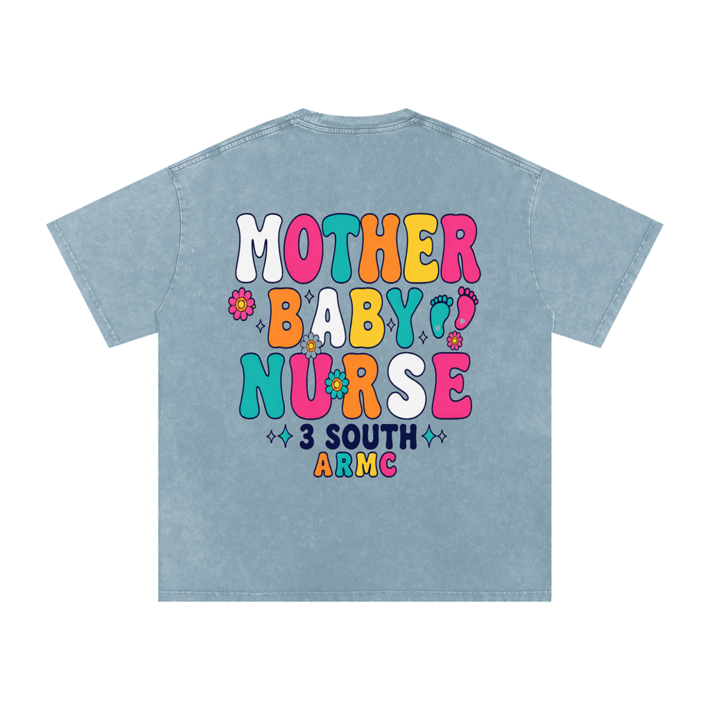3 South Baby Mother-adult unisex Snow Washed Oversized Cotton T-Shirt