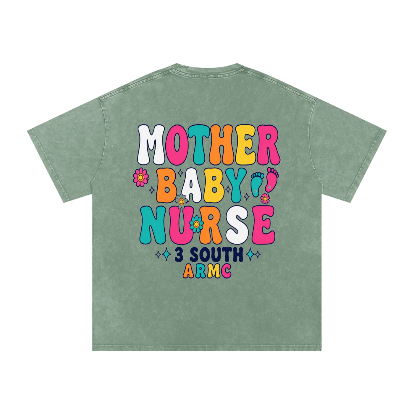 3 South Baby Mother-adult unisex Snow Washed Oversized Cotton T-Shirt