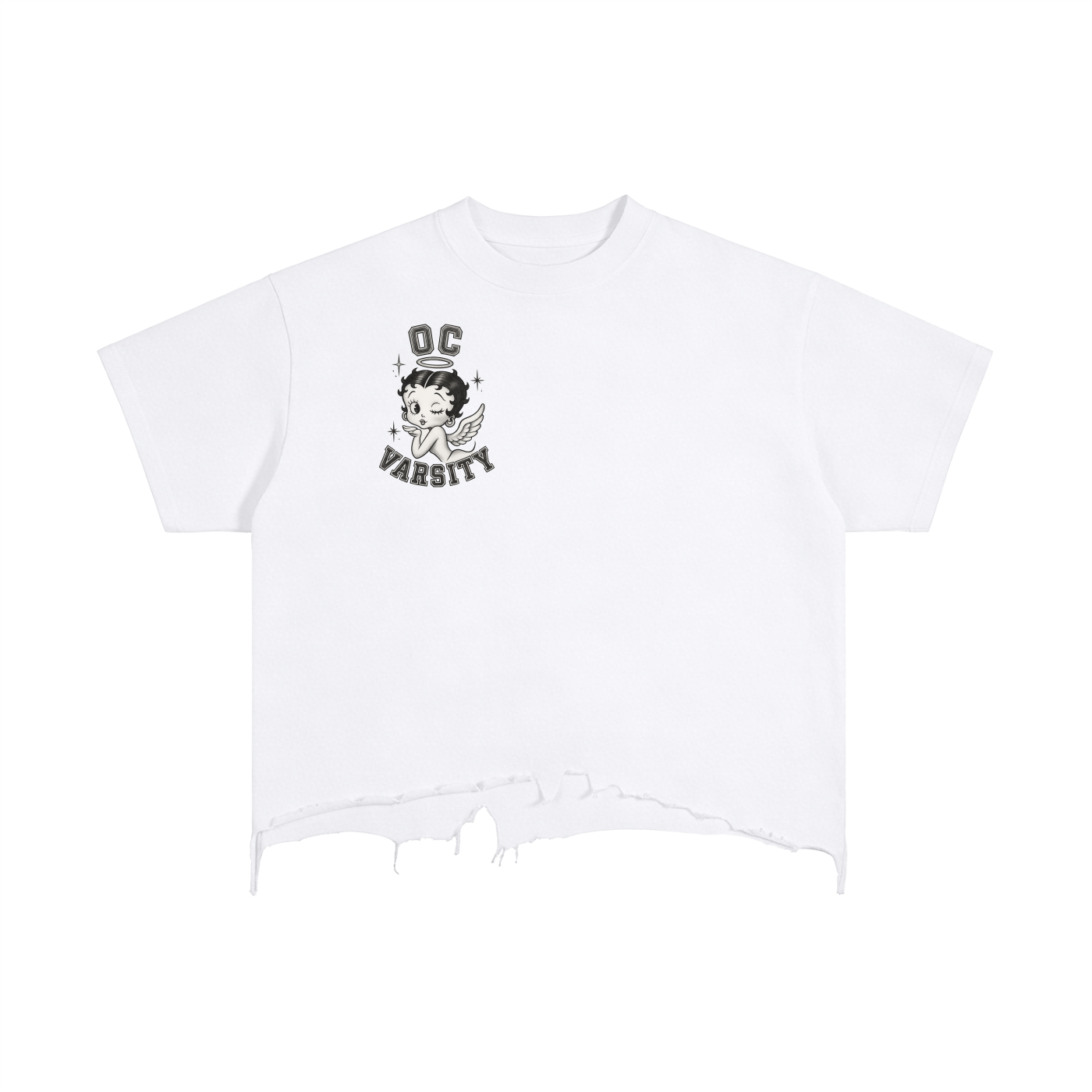 Angel Betty OC VARSITY- adult unisex Vintage Wash Boxy Distressed Hem T-Shirt