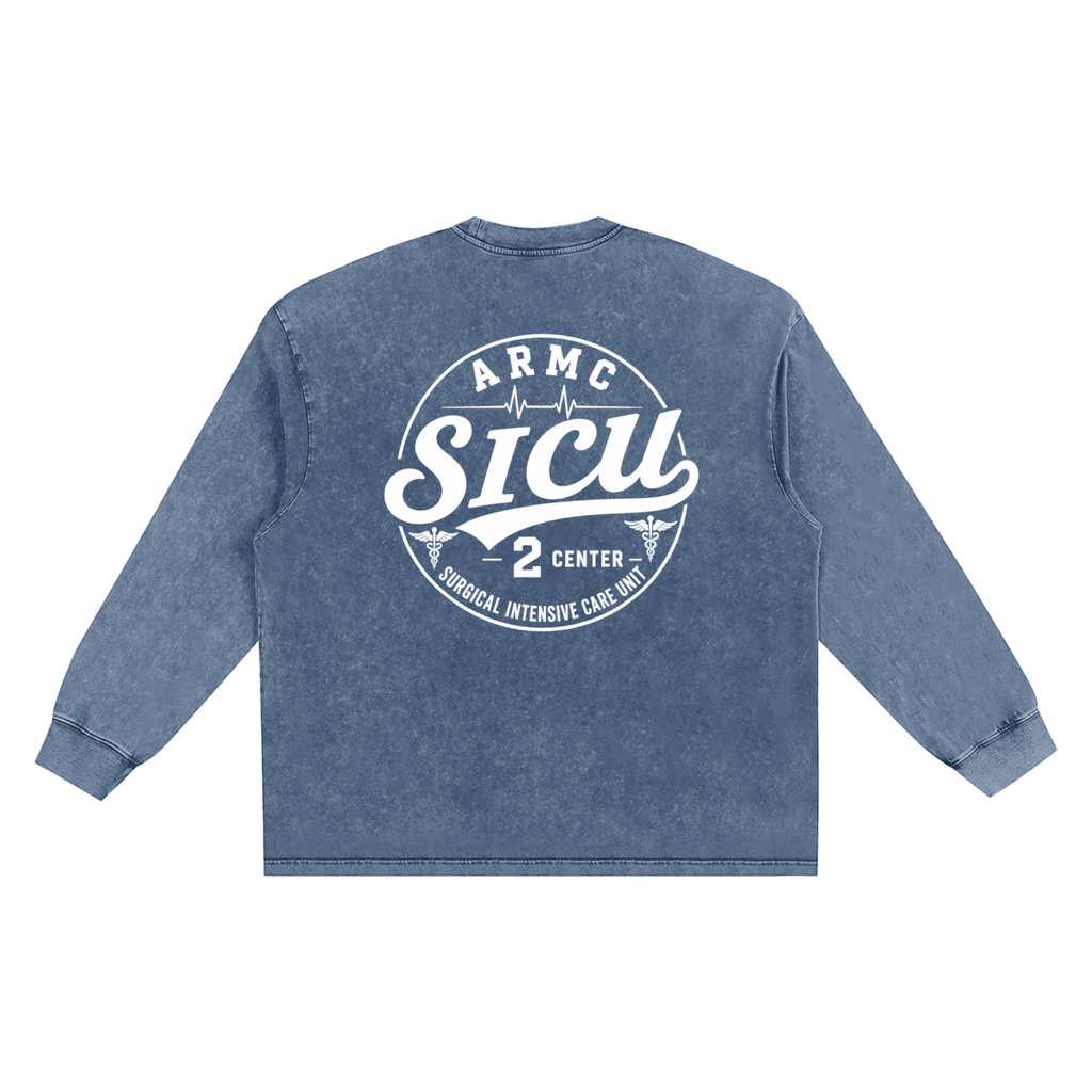 2 South SICU- adult unisex Snow Washed Frayed Edge T-Shirt