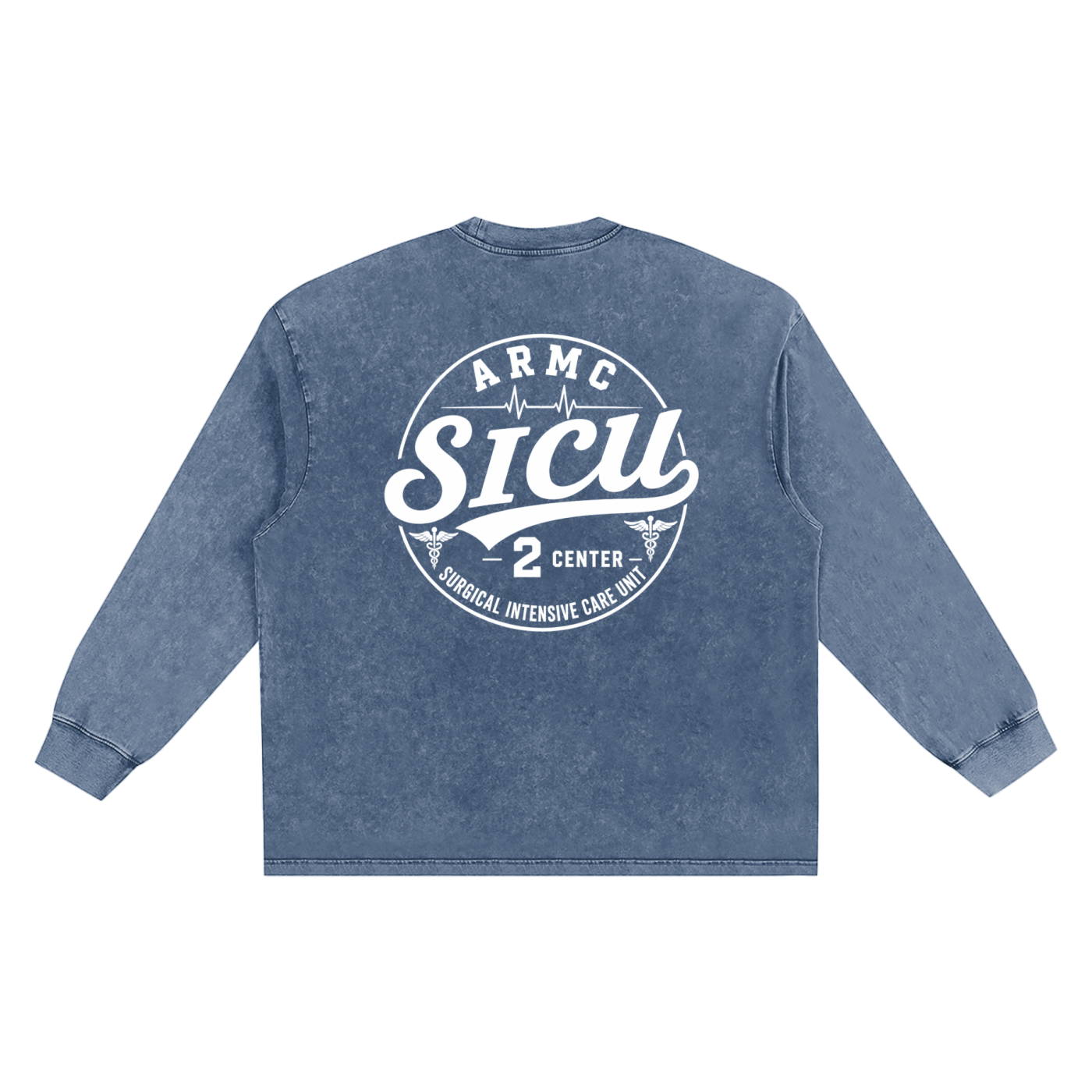 2 South SICU- adult unisex Snow Washed Frayed Edge T-Shirt