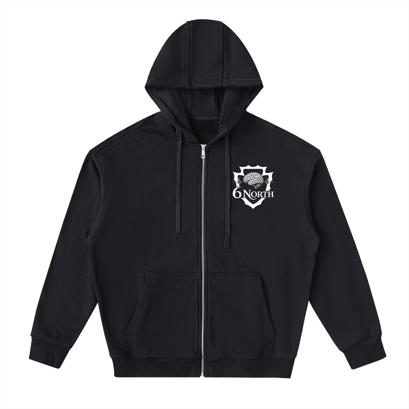 6 North white lettering- adult unisex Drop-Shoulder Zip Up Hoodie