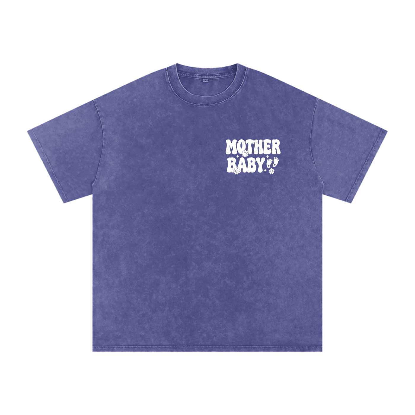 Mother Baby White Text- Adult Unisex Snow Washed Oversized Cotton T-Shirt