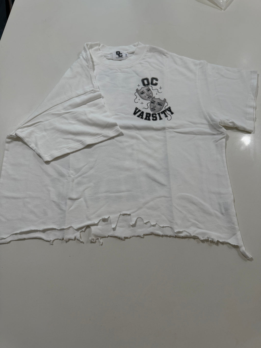 Smile now, cry later- adult unisex Vintage Wash Boxy Distressed Hem T-Shirt