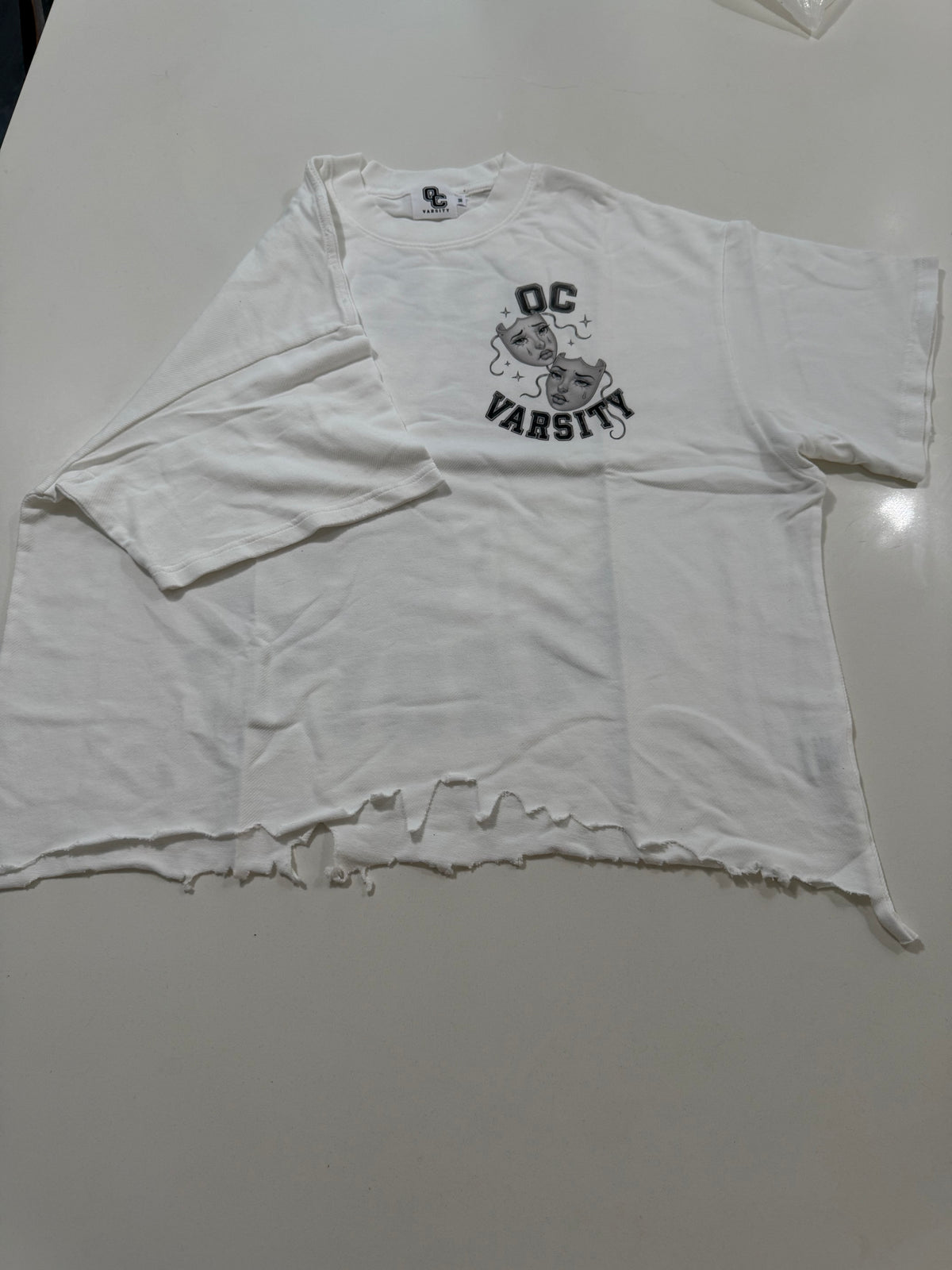 Smile now, cry later- adult unisex Vintage Wash Boxy Distressed Hem T-Shirt
