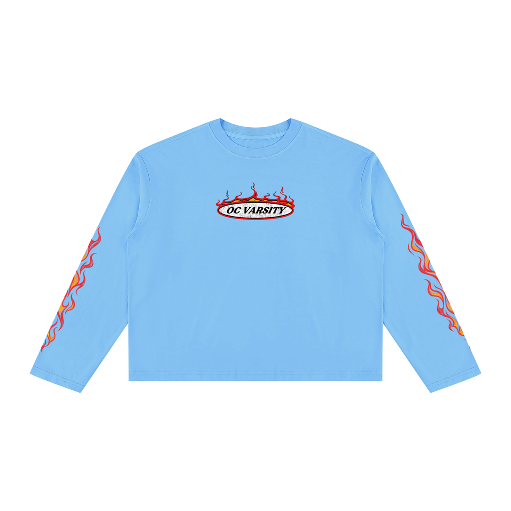 OC Varsity Flames- Unisex Vintage Wash Long Sleeve Boxy T-Shirt