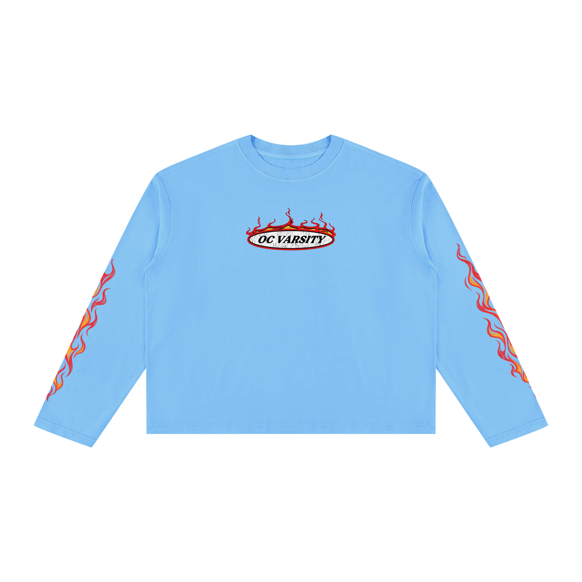 OC Varsity Flames- Unisex Vintage Wash Long Sleeve Boxy T-Shirt