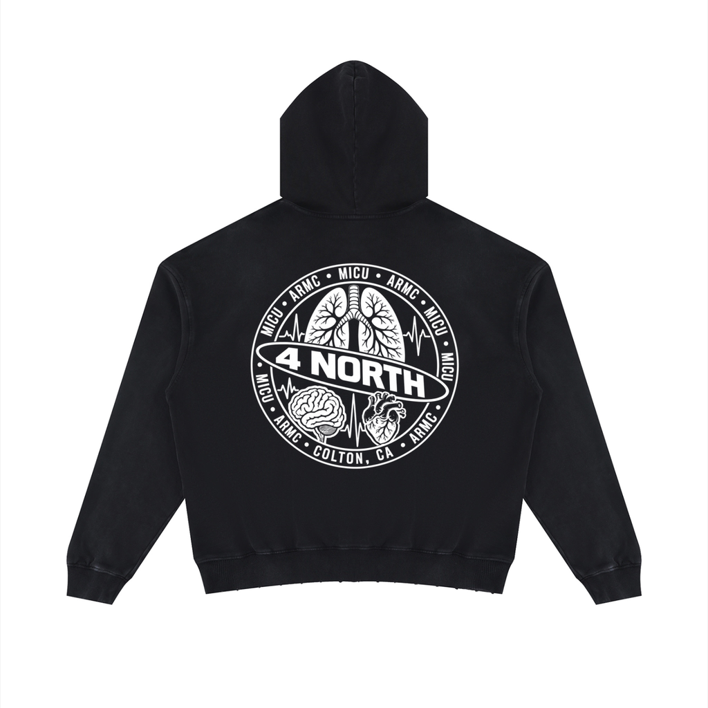4 North-adult unisex Mineral Wash Distressed Hoodie