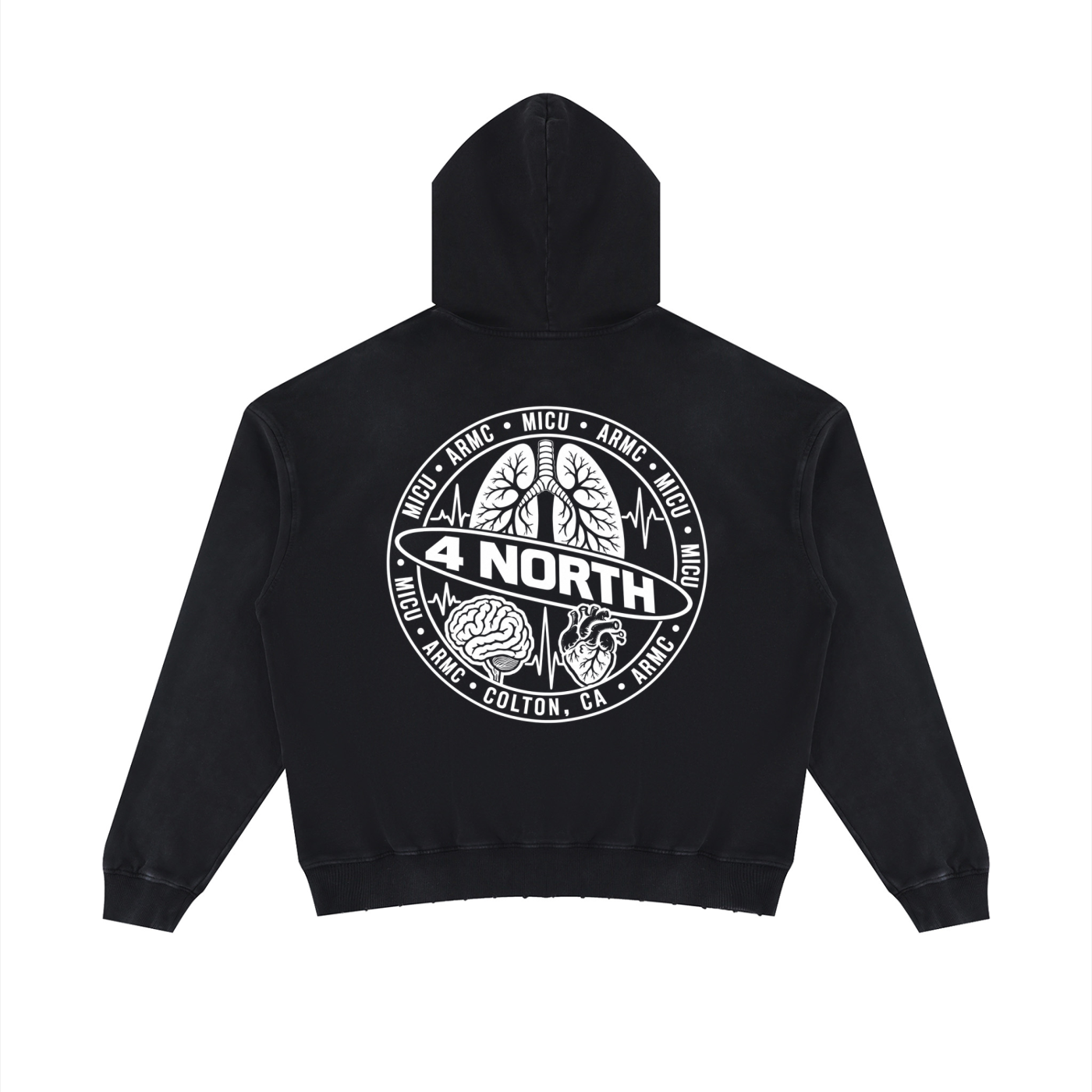 4 North-adult unisex Mineral Wash Distressed Hoodie