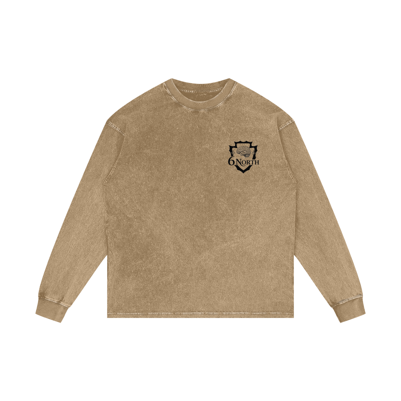6 North Black Lettering - Acid Wash Oversize Long Sleeve T-Shirt