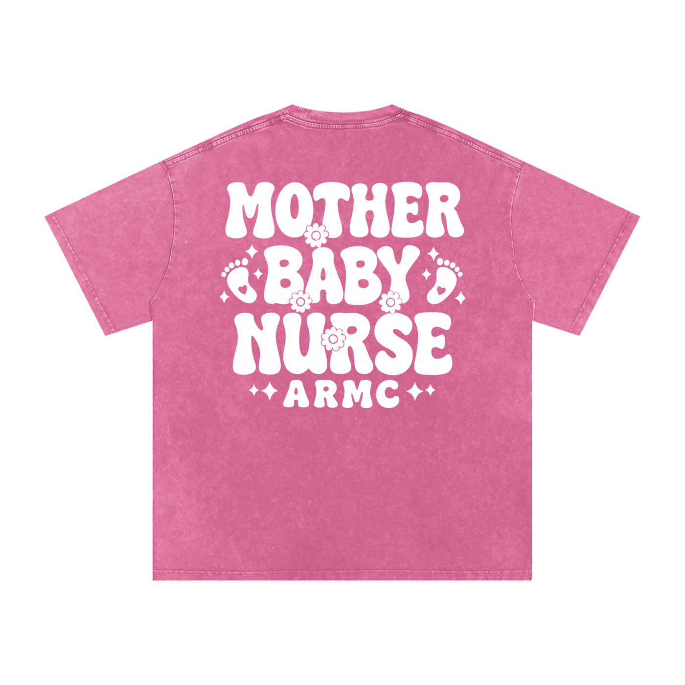 Mother Baby White Text- Adult Unisex Snow Washed Oversized Cotton T-Shirt