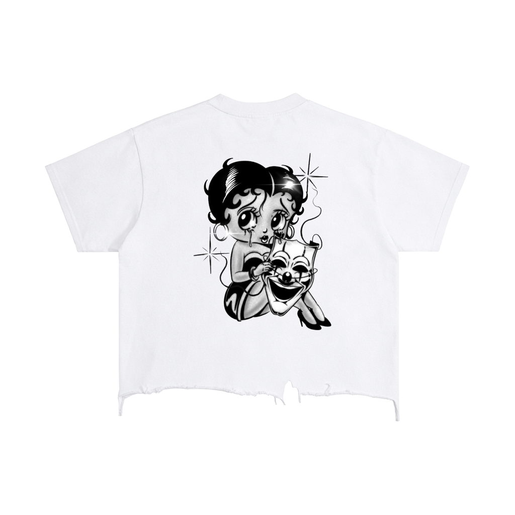 “Smile now cry Later Betty Boop”-adult unisex Vintage Wash Boxy Distressed Hem T-Shirt