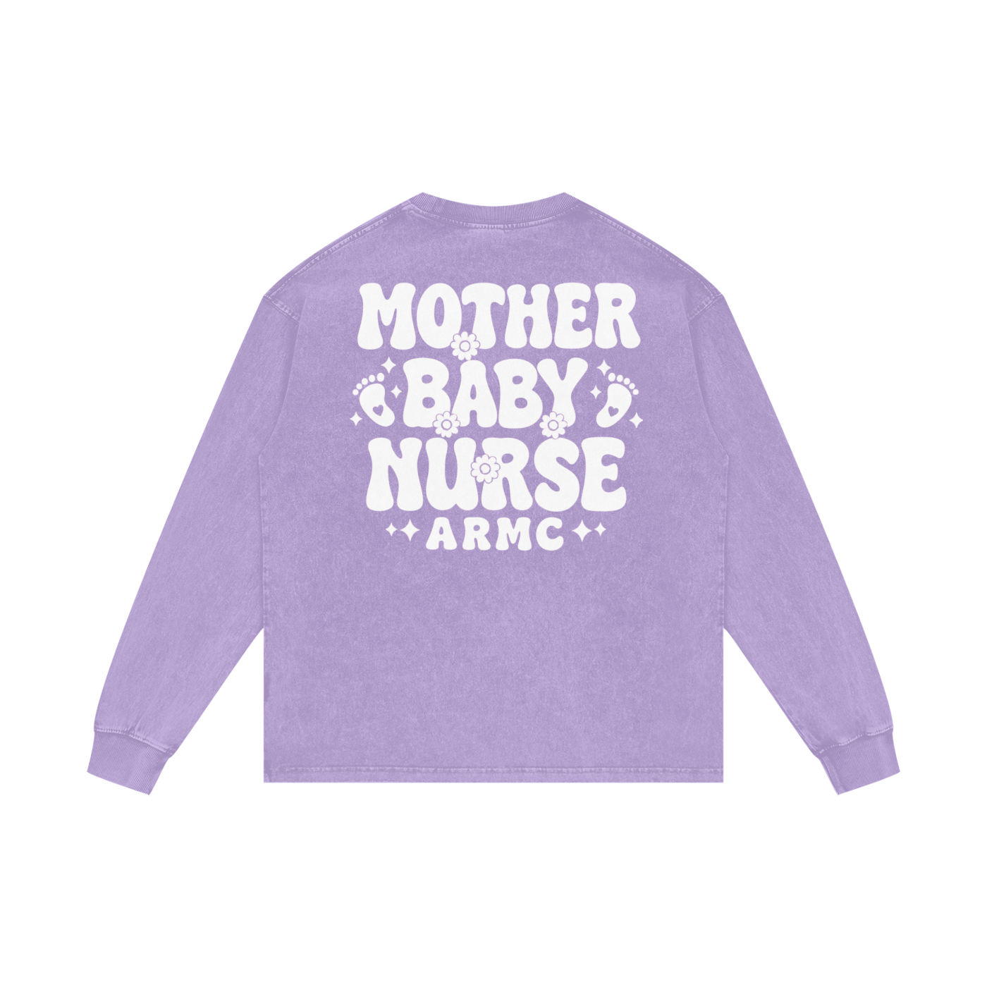 Mother Baby White Lettering- Adult Unisex Acid Wash Oversize Long Sleeve T-Shirt