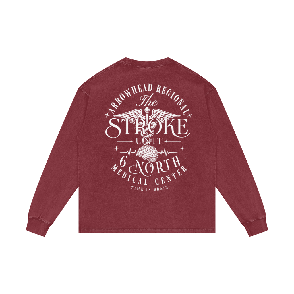 6 North White Lettering - Acid Wash Oversize Long Sleeve T-Shirt
