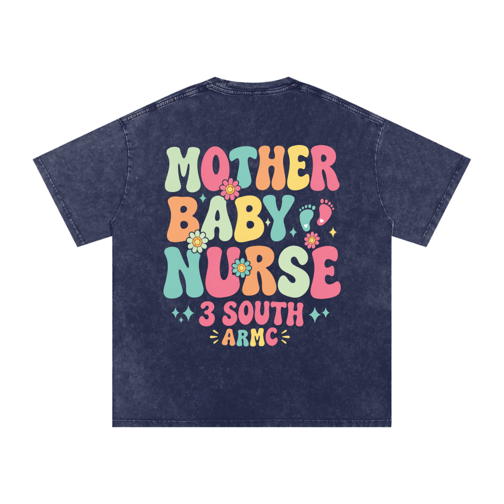 3 South Mother Baby- adult unisex Snow Washed Oversized Cotton T-Shirt