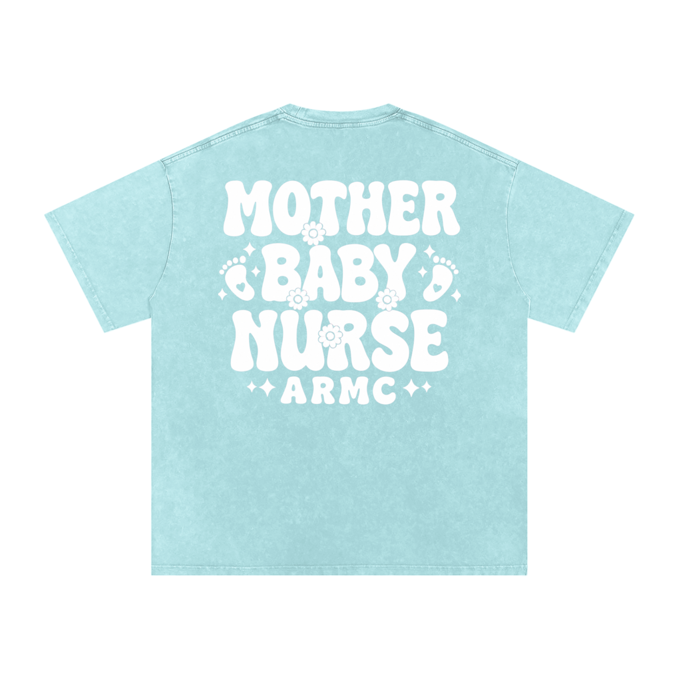 Mother Baby White Text- Adult Unisex Snow Washed Oversized Cotton T-Shirt