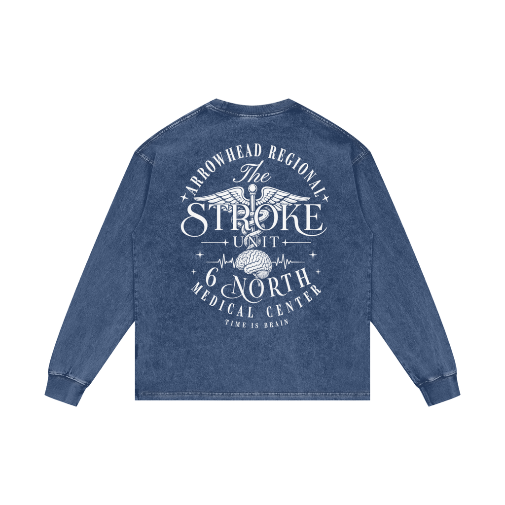 6 North White Lettering - Acid Wash Oversize Long Sleeve T-Shirt