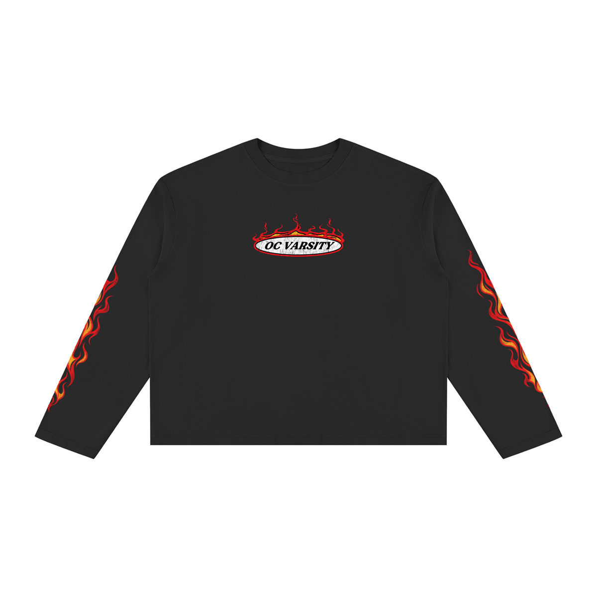 OC Varsity Flames- Unisex Vintage Wash Long Sleeve Boxy T-Shirt