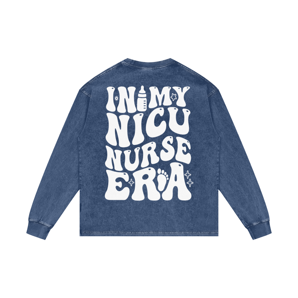 NICU- adult unisex Acid Wash Oversize Long Sleeve T-Shirt