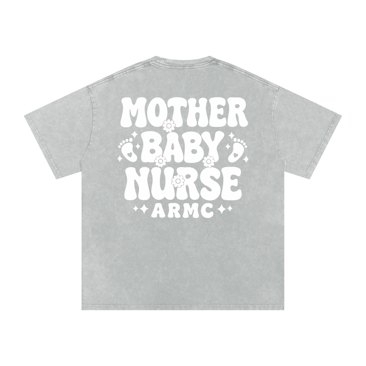 Mother Baby White Text- Adult Unisex Snow Washed Oversized Cotton T-Shirt