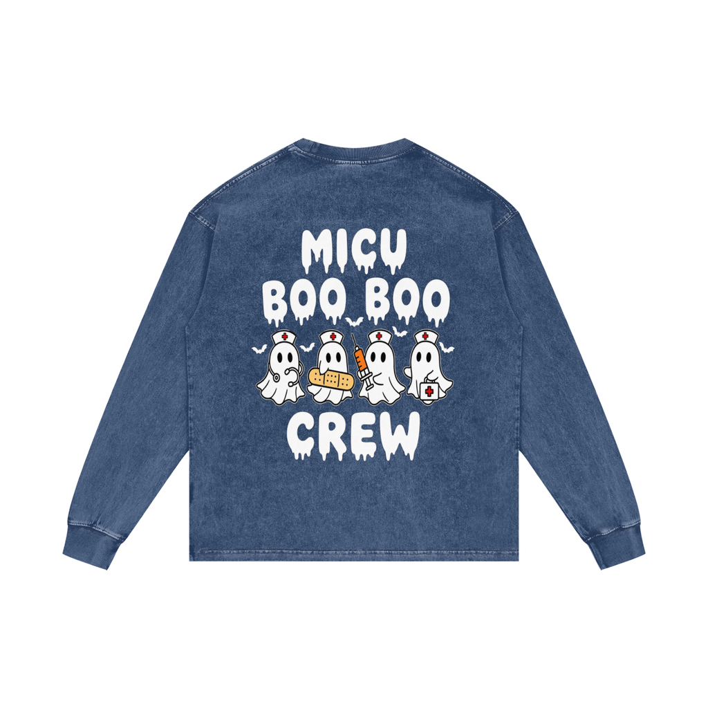 4 North BOO BOO CREW-adult unisex Acid Wash Oversize Long Sleeve T-Shirt