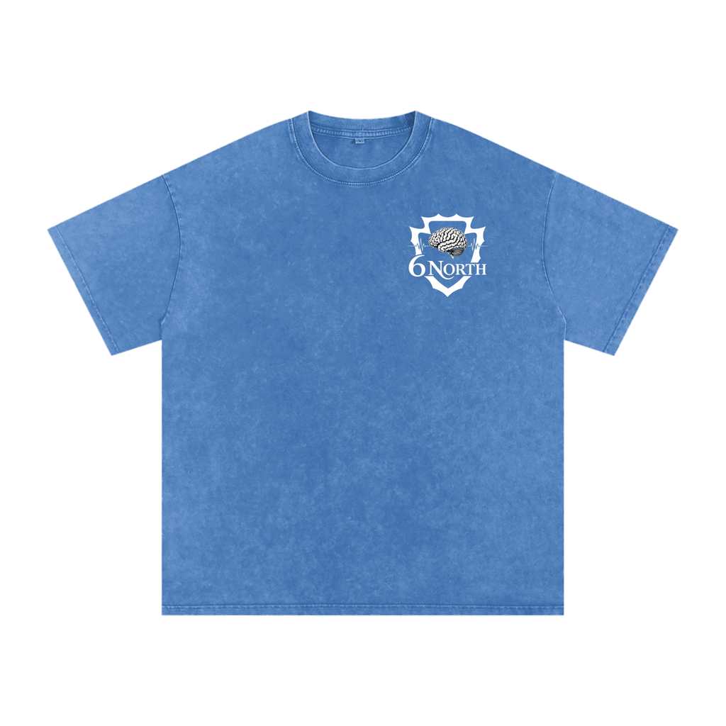 6 North white Lettering - adult unisex Snow Washed Oversized Cotton T-Shirt