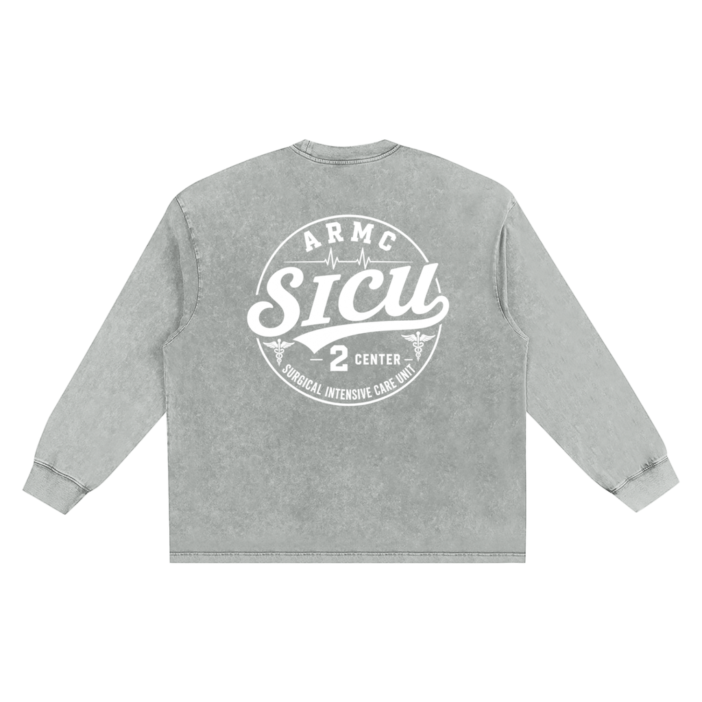 2 South SICU- adult unisex Snow Washed Frayed Edge T-Shirt