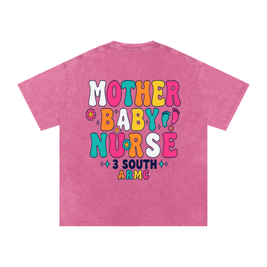 3 South Baby Mother-adult unisex Snow Washed Oversized Cotton T-Shirt