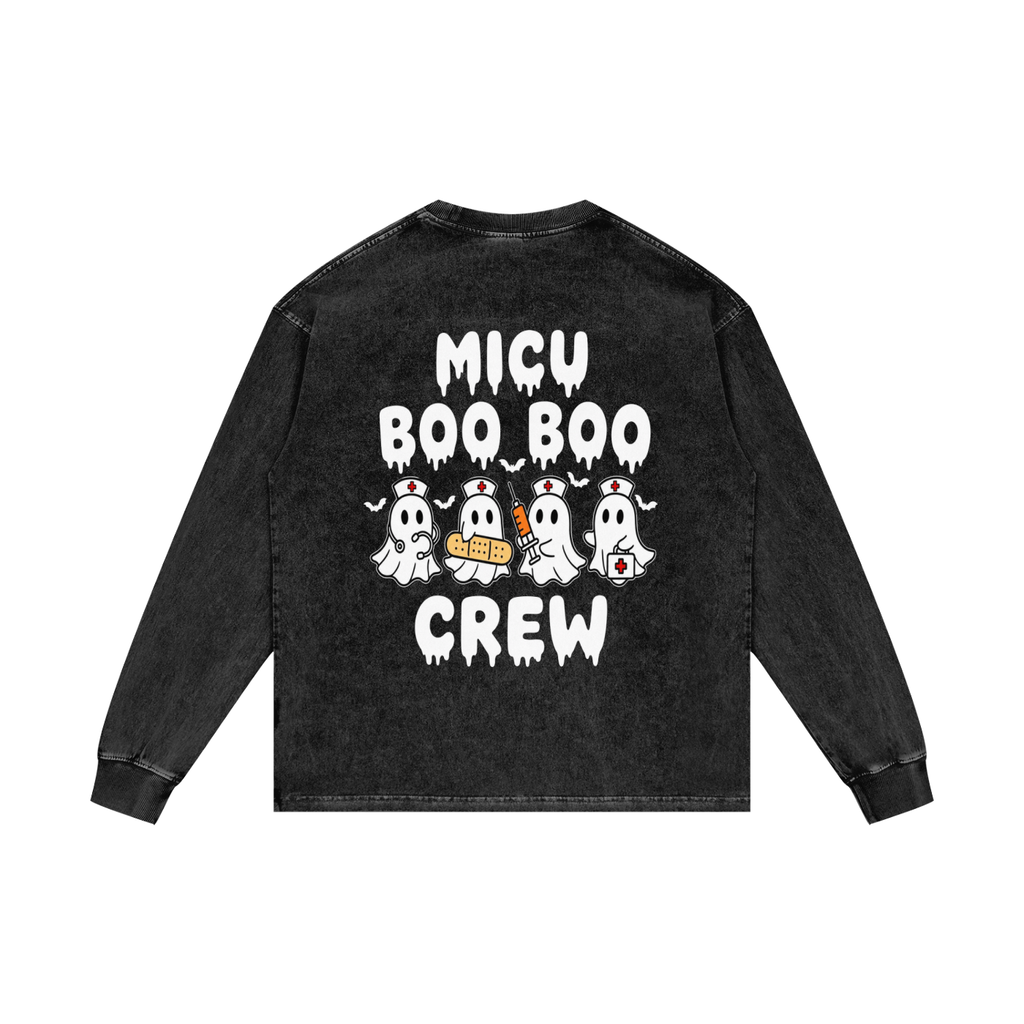 4 North BOO BOO CREW-adult unisex Acid Wash Oversize Long Sleeve T-Shirt