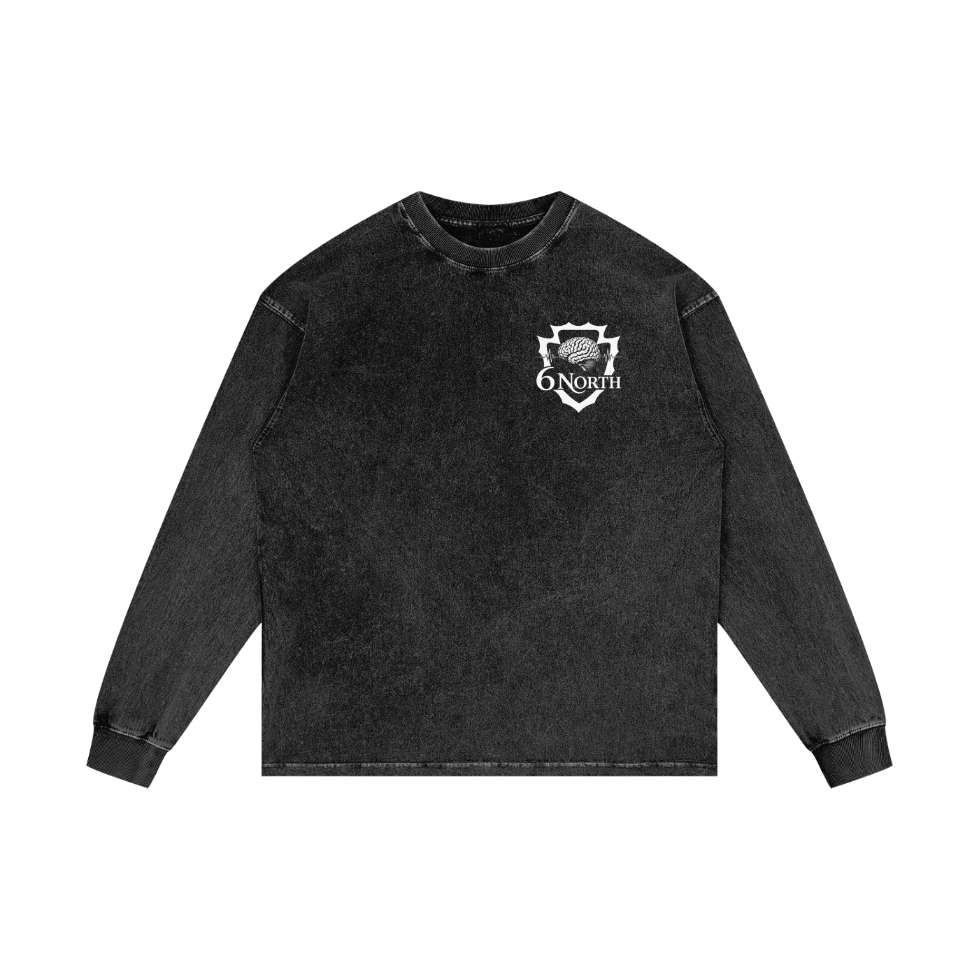 6 North White Lettering - Acid Wash Oversize Long Sleeve T-Shirt