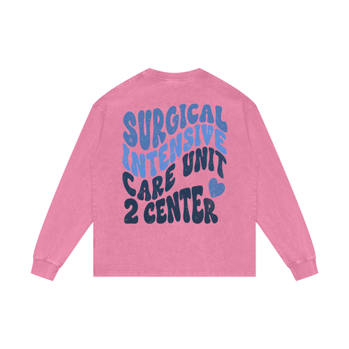 2 Center- adult unisex Acid Wash Oversize Long Sleeve T-Shirt