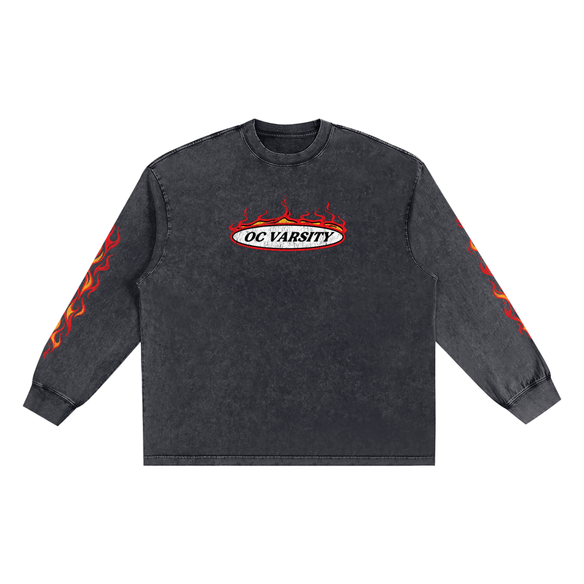 OC Varsity Flames- Snow Washed Frayed Edge T-Shirt
