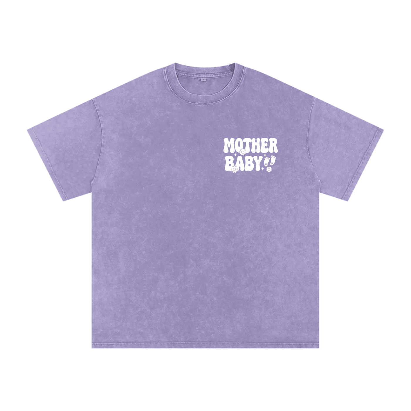 Mother Baby White Text- Adult Unisex Snow Washed Oversized Cotton T-Shirt