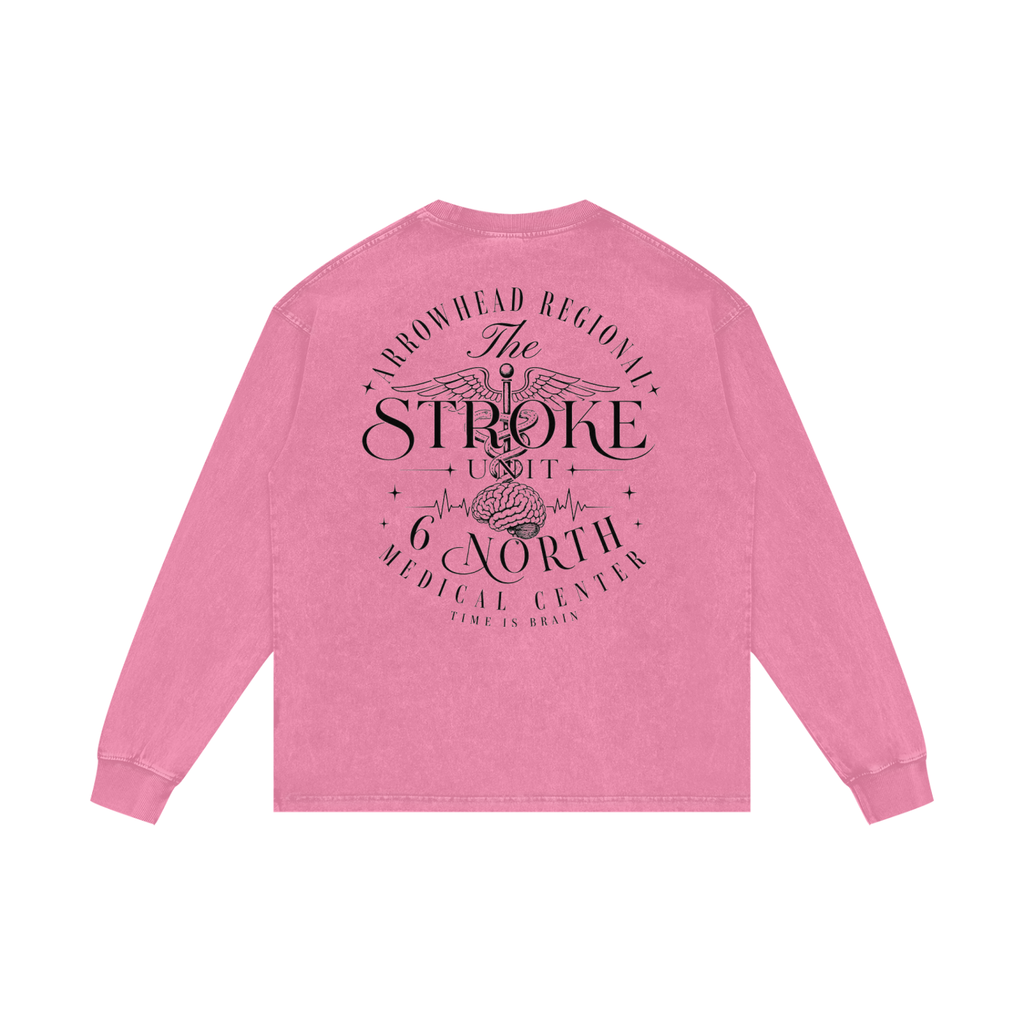 6 North Black Lettering - Acid Wash Oversize Long Sleeve T-Shirt