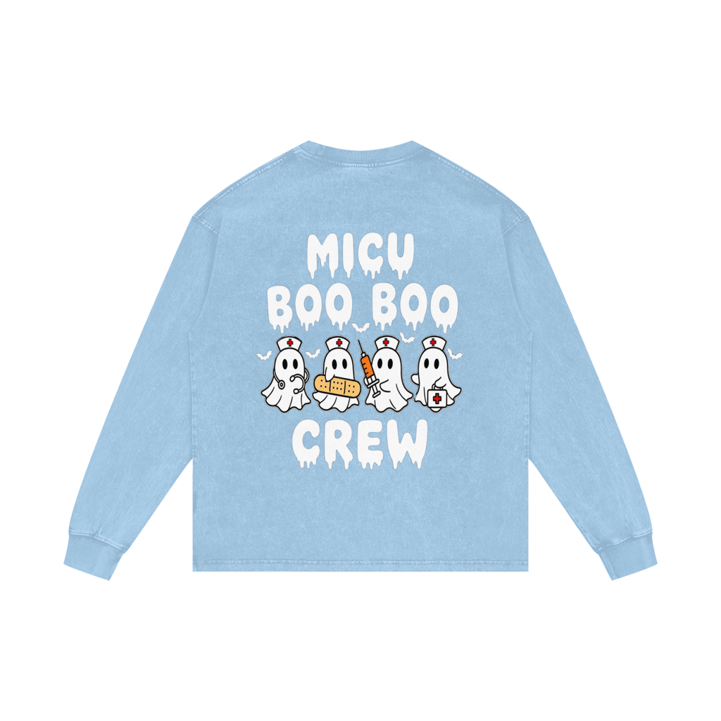 4 North BOO BOO CREW-adult unisex Acid Wash Oversize Long Sleeve T-Shirt