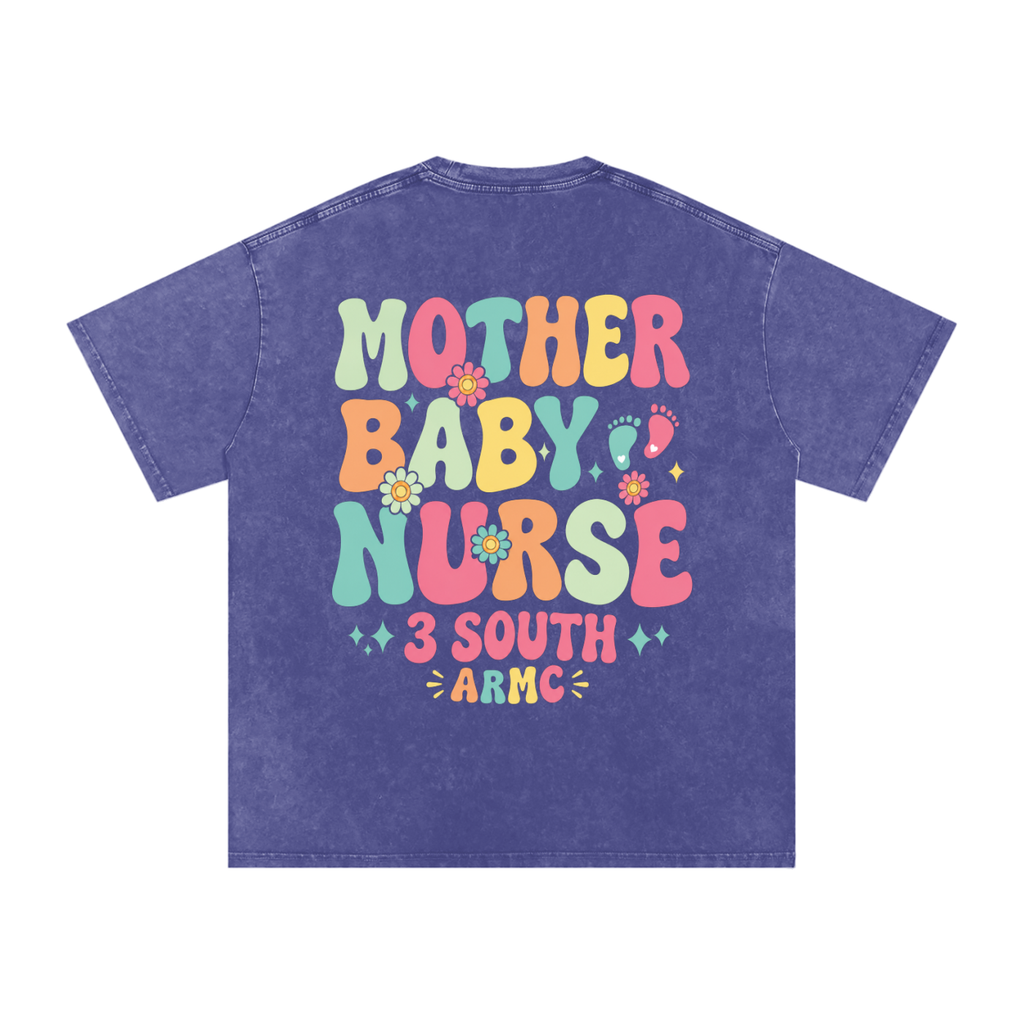3 South Mother Baby- adult unisex Snow Washed Oversized Cotton T-Shirt